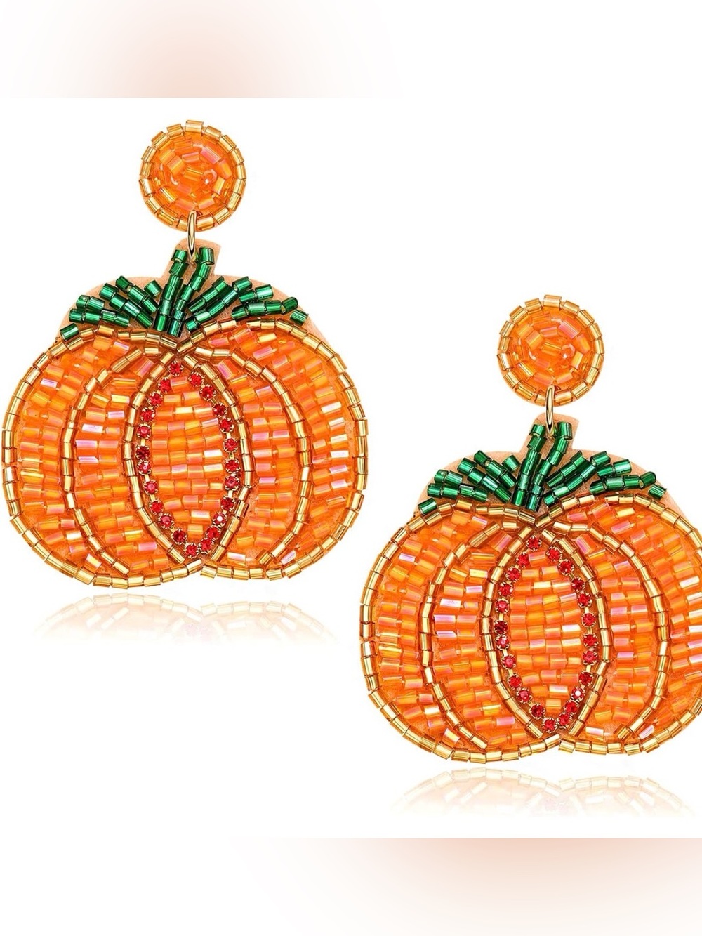 Handcrafted Orange Pumpkin Beaded Drop Earrings